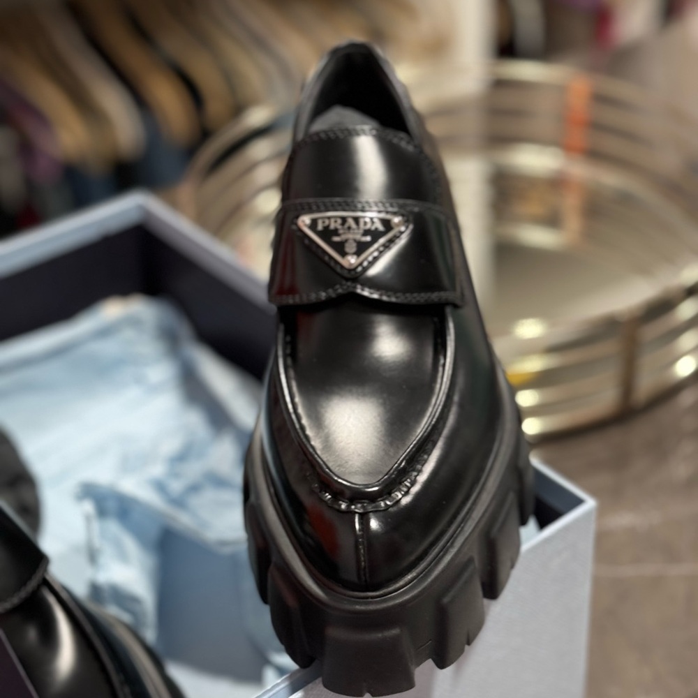 Prada Black Slip-On Loafers with Chunky Sole RARE MONOLITH 71/2